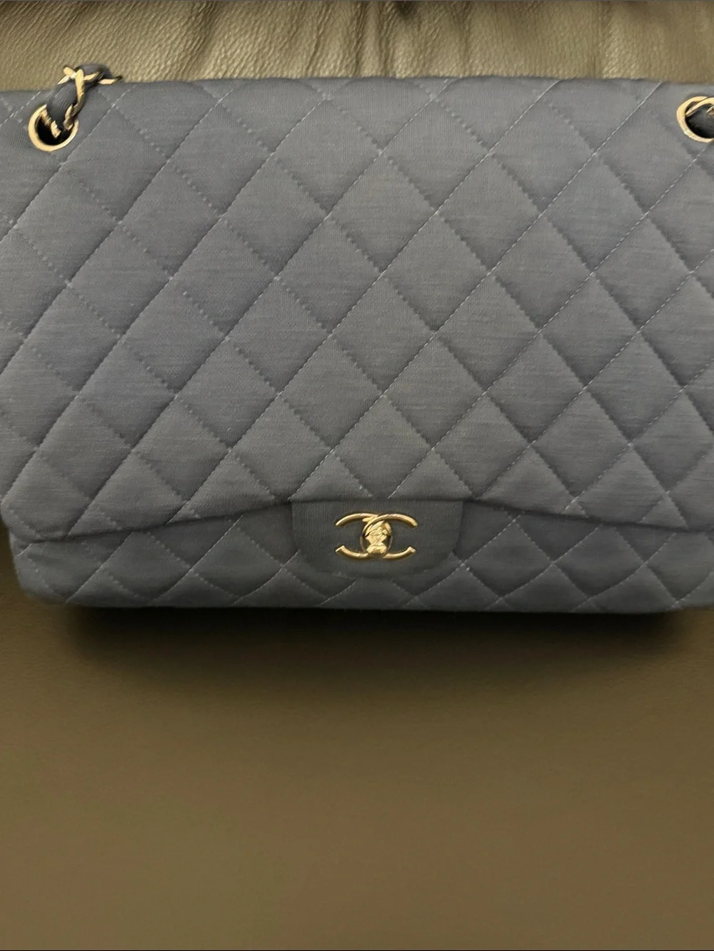 Chanel blue jersey single jumbo flap bag